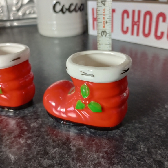 Lefton Japan Vintage 1950s Santa Boot Set of 2 Mistletoe Ceramic Hand Painted - Picture 2 of 8